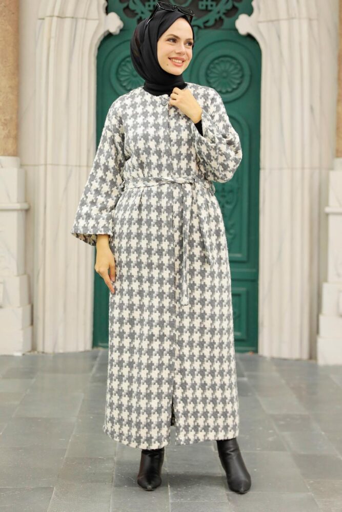 Grey Hijab Stamp Coat 5663GR - 1