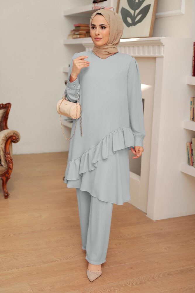 Grey Hijab Suit Dress 13101GR - 1