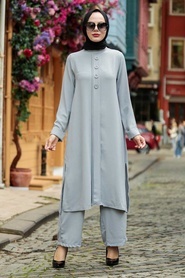Grey Hijab Suit Dress 51901GR - Thumbnail