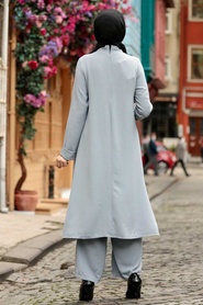 Grey Hijab Suit Dress 51901GR - Thumbnail