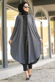 Grey Hijab Tunic 48460GR - Thumbnail