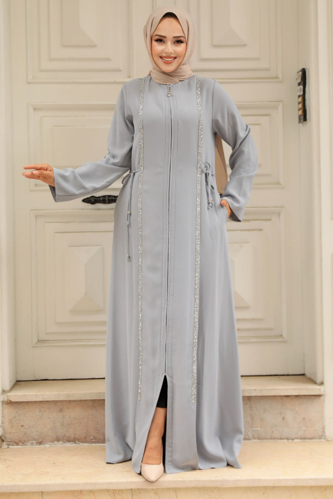 Grey Hijab Turkish Abaya 20008GR - 2