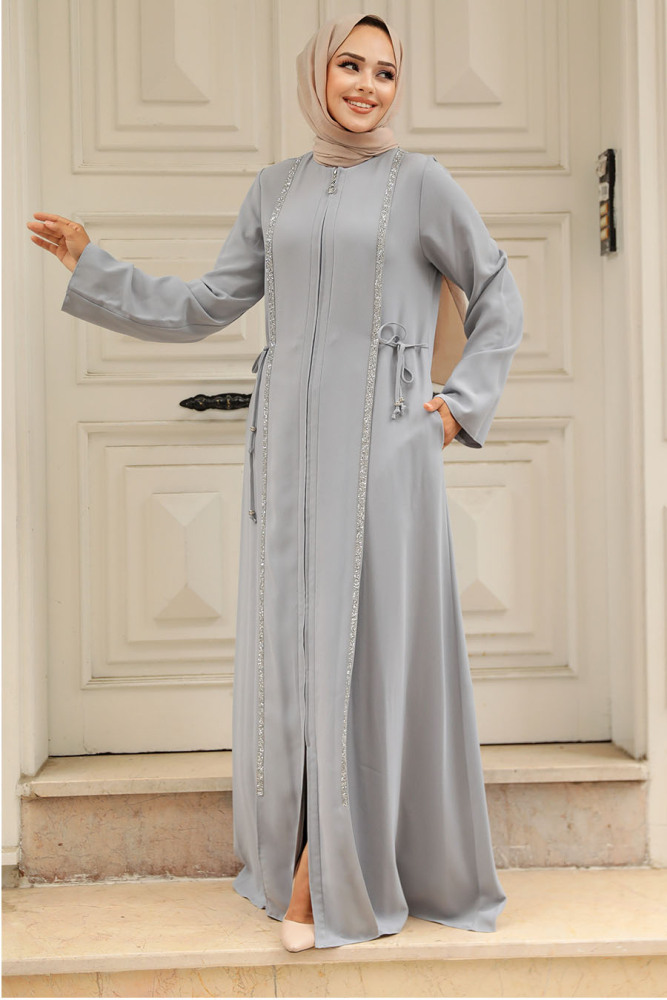 Grey Hijab Turkish Abaya 20008GR - 1