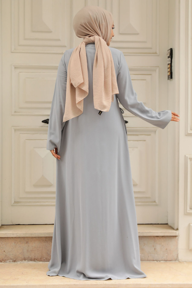 Grey Hijab Turkish Abaya 20008GR - 3