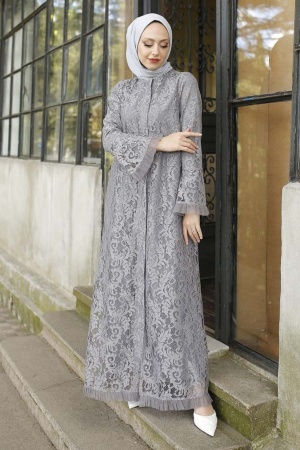 Grey Hijab Turkish Abaya 3345GR - 1