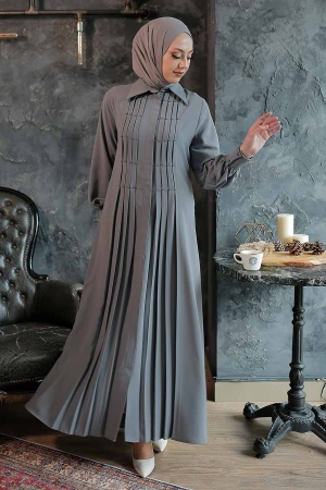 Grey Hijab Turkish Abaya 3466GR - 1