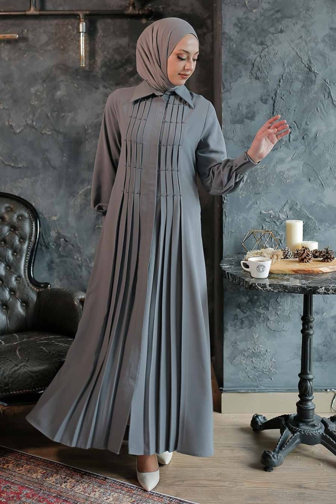 Grey Hijab Turkish Abaya 3466GR - 1