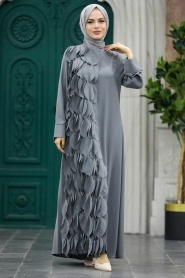 Grey Hijab Turkish Abaya 352200GR - Thumbnail