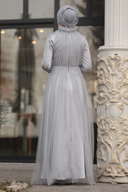 Neva Style - Long Grey Islamic Wedding Dress 2203GR - Thumbnail