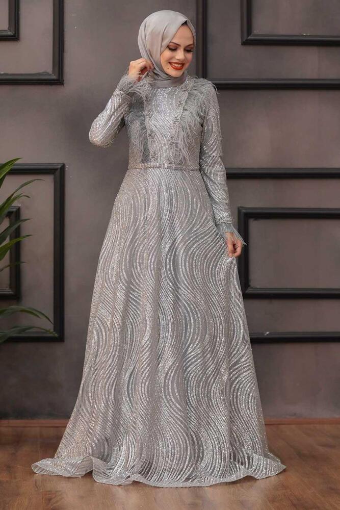  Grey Hijab Evening Dress 39430GR - 2