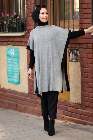 Grey Knitwear Poncho 10112GR - 1