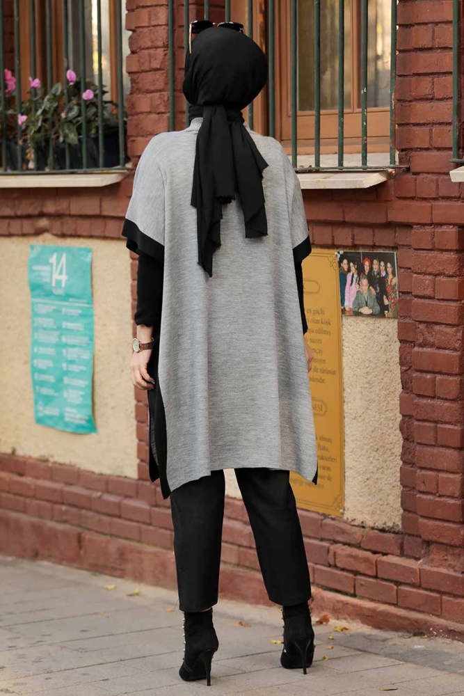 Grey Knitwear Poncho 10112GR - 3