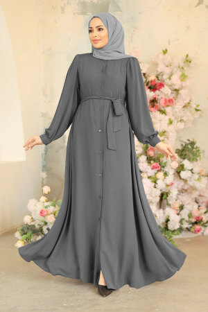 Grey Modest Abaya 45277GR - 1