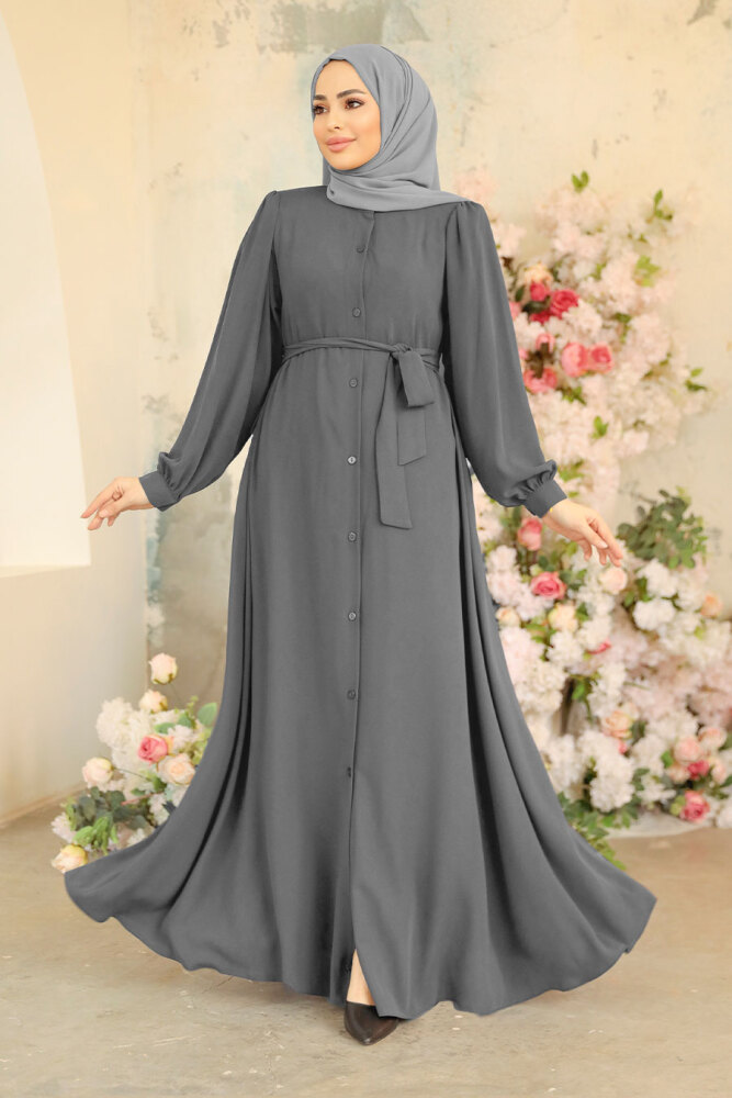 Grey Modest Abaya 45277GR - 1