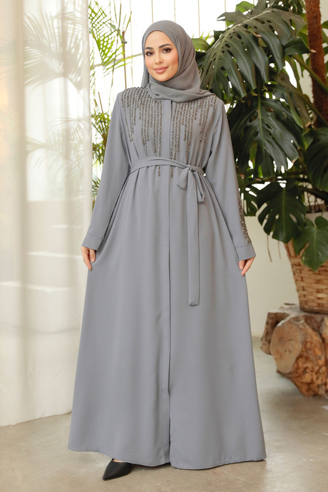 Grey Modest Abaya For Women 29103GR - 1