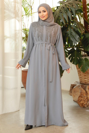 Grey Modest Abaya For Women 29103GR - 3