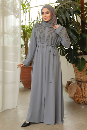 Grey Modest Abaya For Women 29103GR - 2