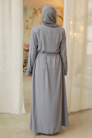 Grey Modest Dubai Abaya 29101GR - 2