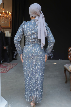 Grey Modest Engagement Dress 52054GR - 3