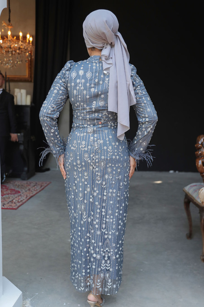 Grey Modest Engagement Dress 52054GR - 3