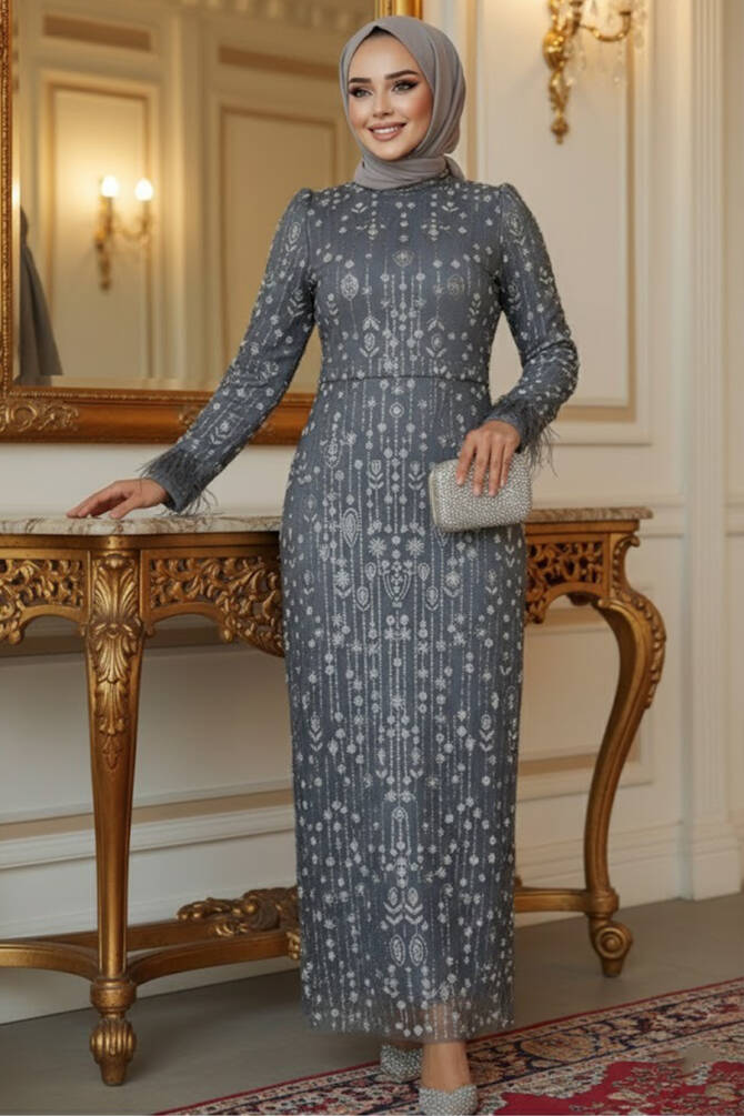 Grey Modest Engagement Dress 52054GR - 1