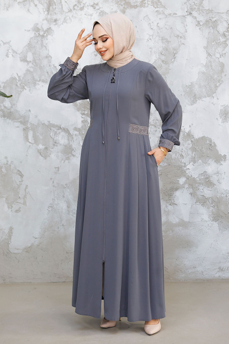 Grey Muslim Turkish Abaya 45271GR - 1