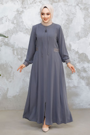 Grey Muslim Turkish Abaya 45271GR - 3