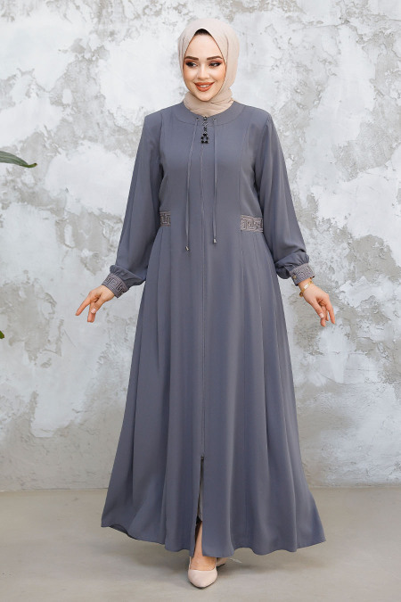Grey Muslim Turkish Abaya 45271GR - 3