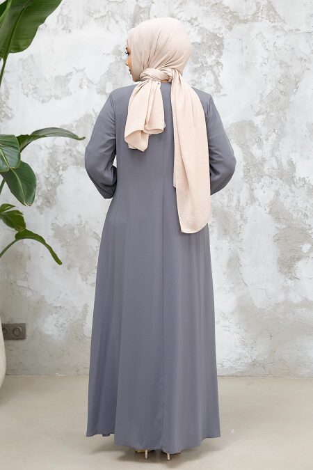 Grey Muslim Turkish Abaya 45271GR - 6