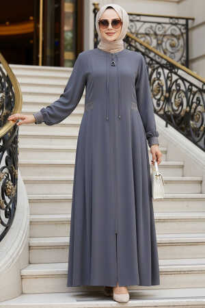 Grey Muslim Turkish Abaya 45271GR - 1