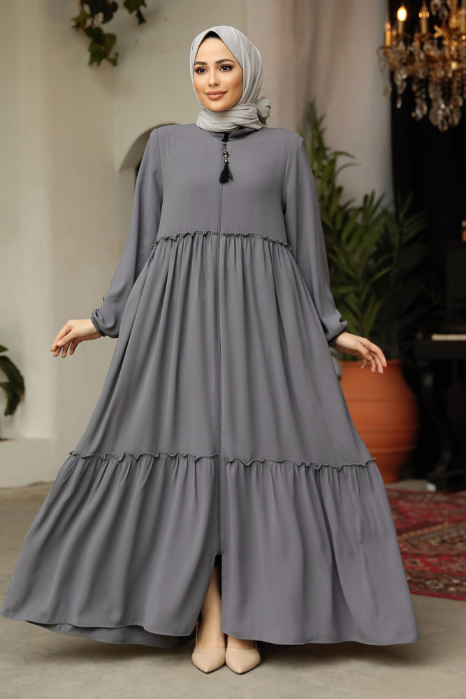 Grey Plus Size Turkish Abaya 615GR - 1