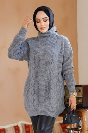 Gri Tesettür Kazak Tunik 40674GR - 2