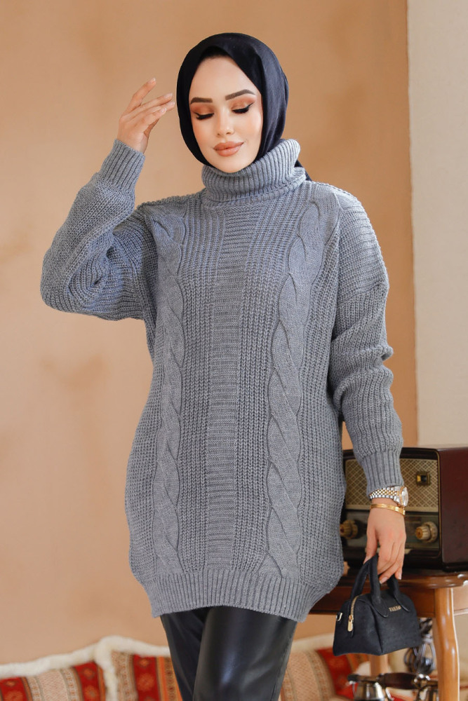 Gri Tesettür Kazak Tunik 40674GR - 2