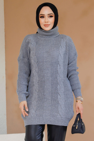 Gri Tesettür Kazak Tunik 40674GR - 4