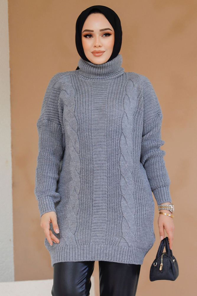 Gri Tesettür Kazak Tunik 40674GR - 4
