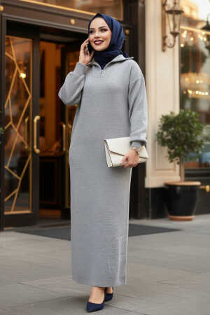 Gri Tesettür Triko Elbise 60321GR 