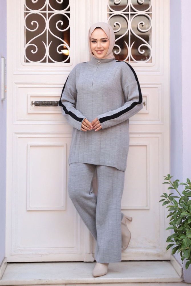 Gri Tesettür Triko İkili Takım 50163GR - 1