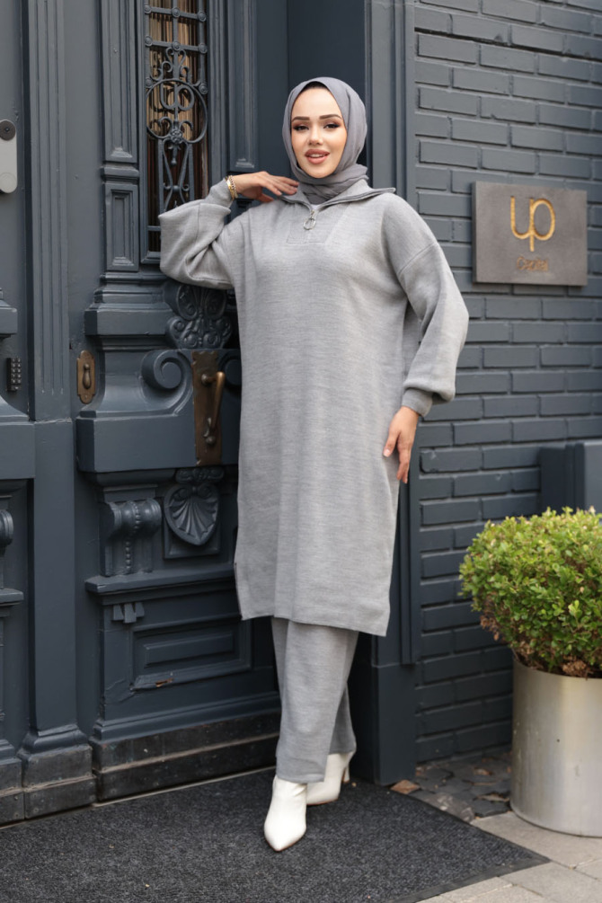 Gri Tesettür Triko İkili Takım 6036GR - 4