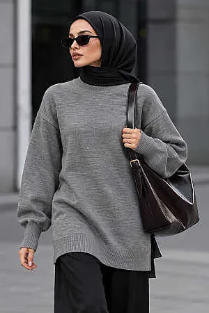 Gray Modest Knit Sweater 10901GR 