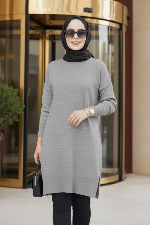 Gri Tesettür Triko Kazak Tunik 17203GR 