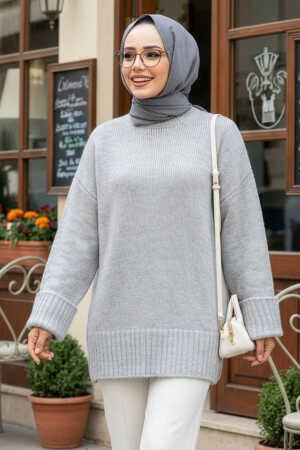 Gri Tesettür Triko Kazak Tunik 87181GR 