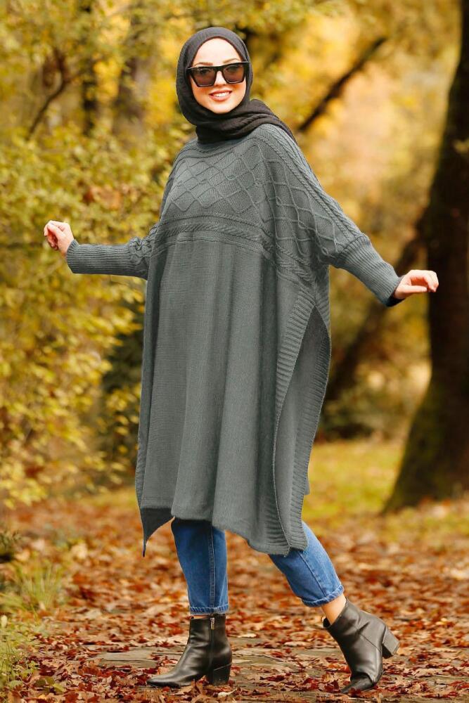 Gris Foncé - Nayla Collection - Poncho Hijab 21040KGR - 1