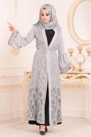 Gris- Nayla Collection - Abaya Turque Hijab 9695GR - 1