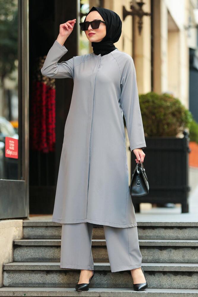 Gris- Nayla Collection - Combination Hijab 51230GR - 1