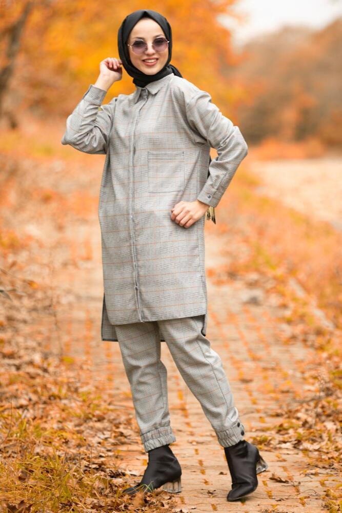Gris - Nayla Collection - Combination Hijab Hijab 89450GR - 1