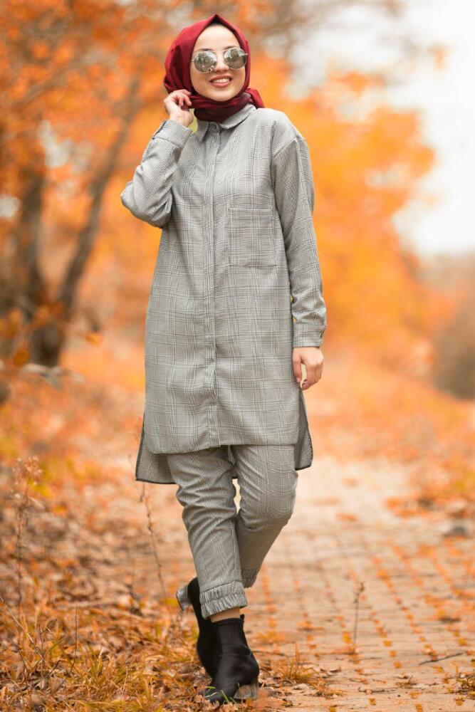 Gris - Nayla Collection - Combination Hijab Hijab 8945GR - 1
