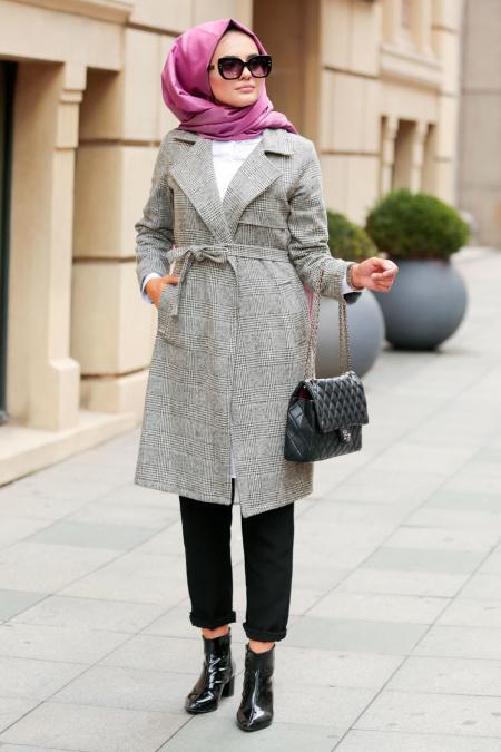 Gris-Nayla Collection - Manteau Hijab 14069GR - 1