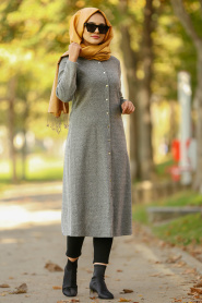 Gris - Nayla Collection - Manteau Hijab 16266GR - Thumbnail