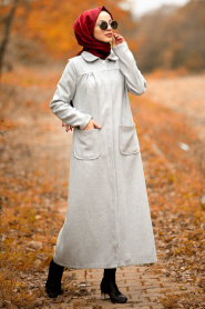 Gris - Nayla Collection - Manteau Hijab 2445GR - Thumbnail