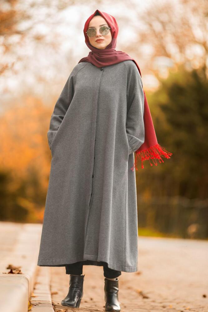 Gris- Nayla Collection - Manteau Hijab 5420GR - 1